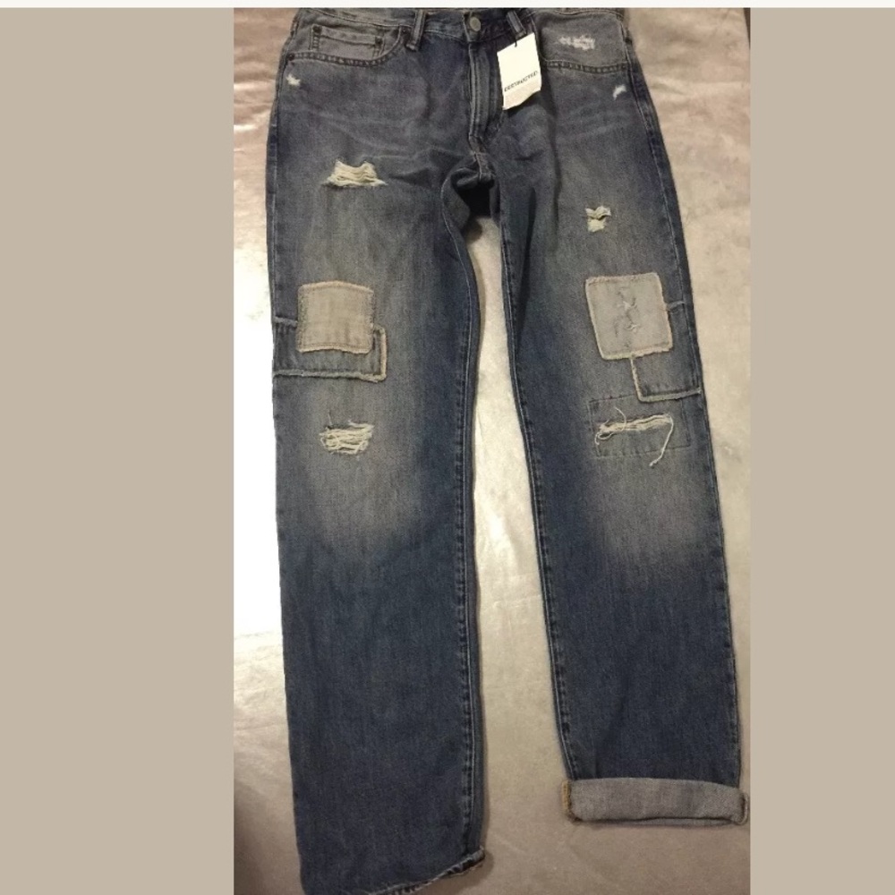 Straight mid rise districted authentic patch work